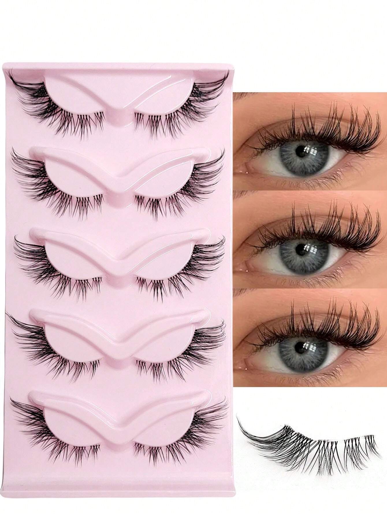 SHEIN 5 Pairs Cat Eye False Eyelashes Natural Crisscross Eyelashes Clear Band Natural Look Wispy Lashes Eyelash Extension Makeup