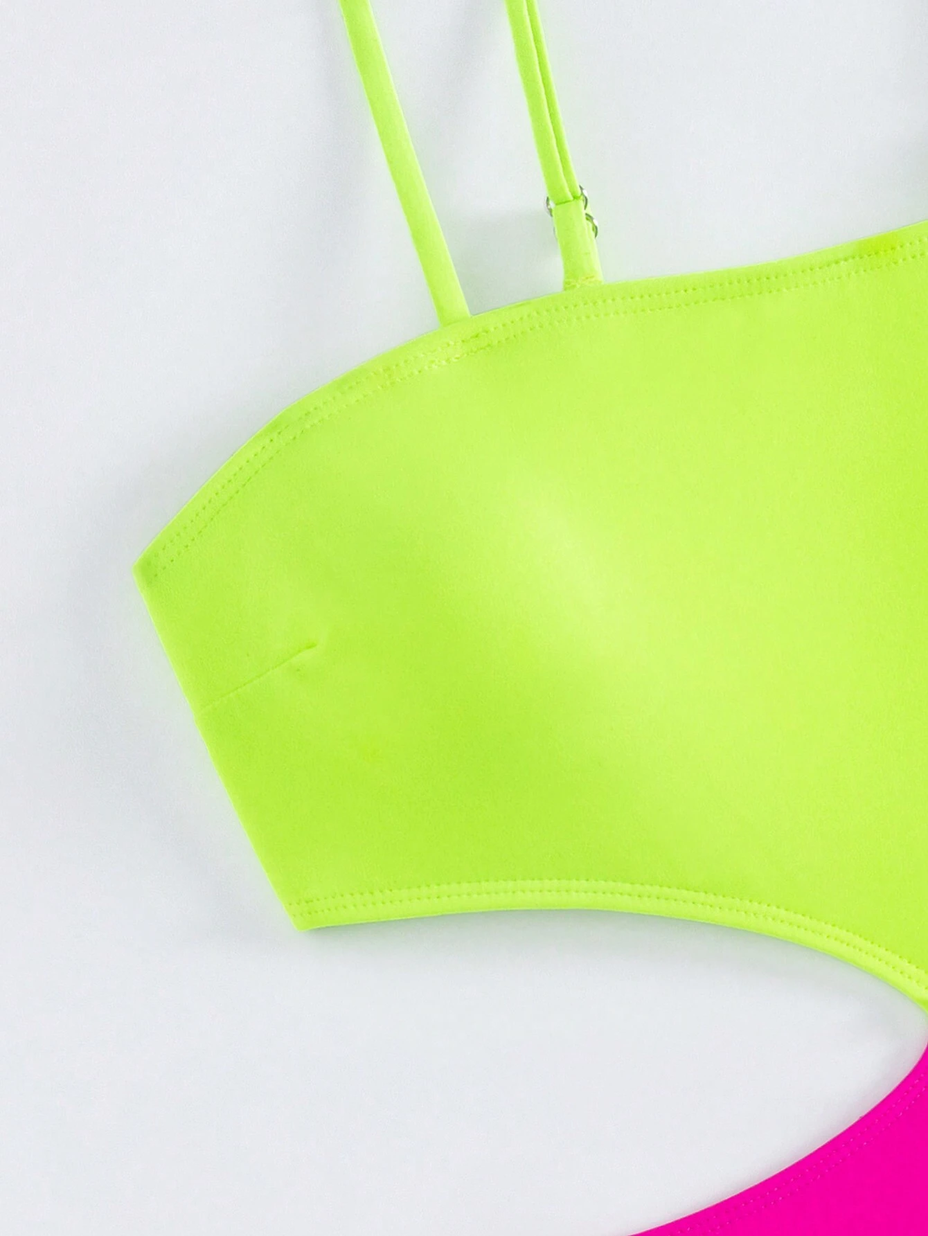 SHEIN New Contrast Color High-End Vacation Style Hollow Out One-Piece Cami Swimsuit For Women - Image 3