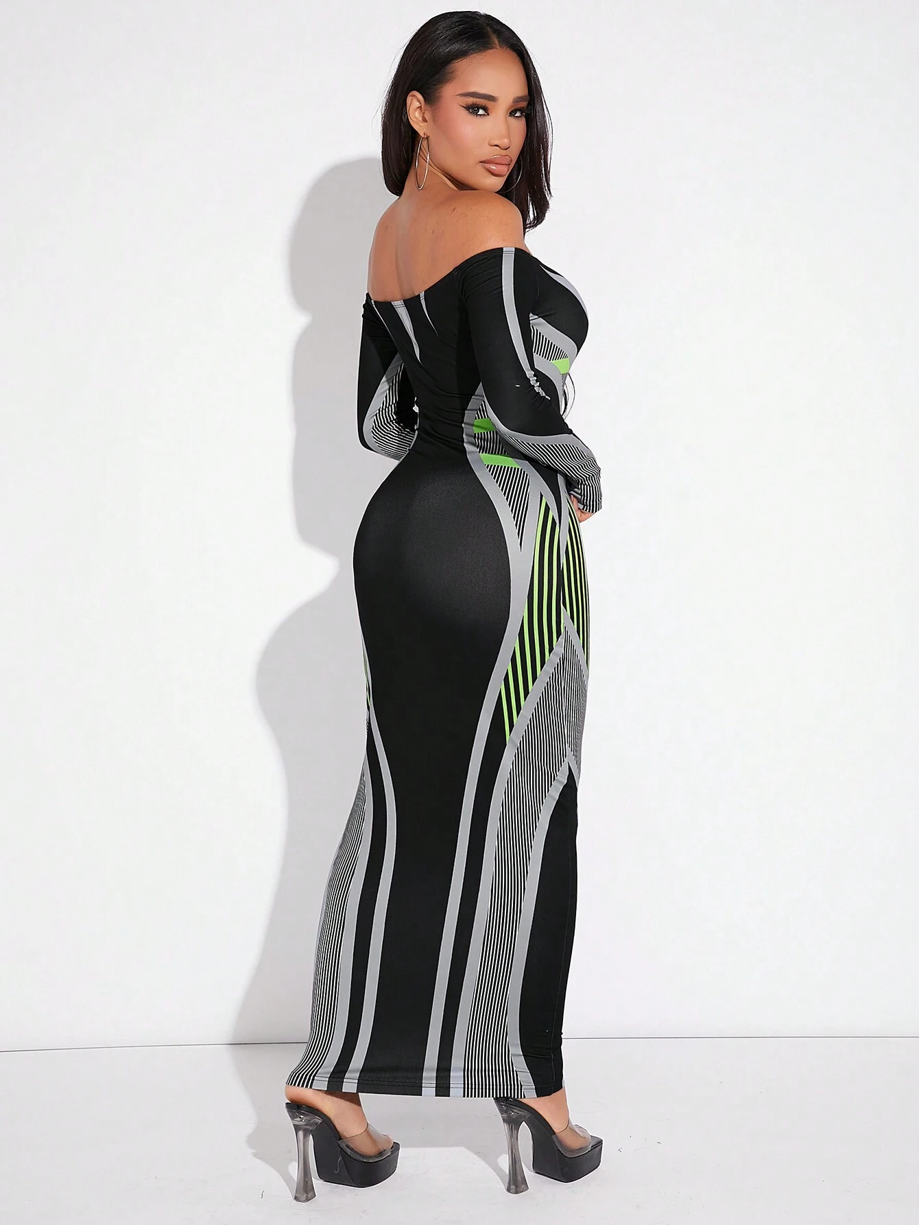 SHEIN SXY Women's Off Shoulder Digital Print Bodycon Dress - Image 2
