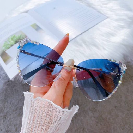 Butterfly Shaped & Polygon Cut & Rhinestone Decor Cat Eye Sunglasses For Women
