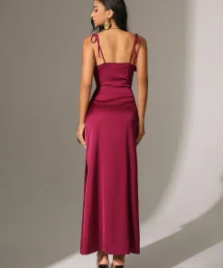 Alternative view of SHEIN Anewsta Solid Color Spaghetti Strap Dress Notched Collar And Side Slits