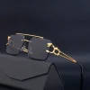 Fashion Metal Frameless Square Glasses With Leopard Print Temple Design, Suitable For Daily Wear And Business Occasions Royal Shades Accessories