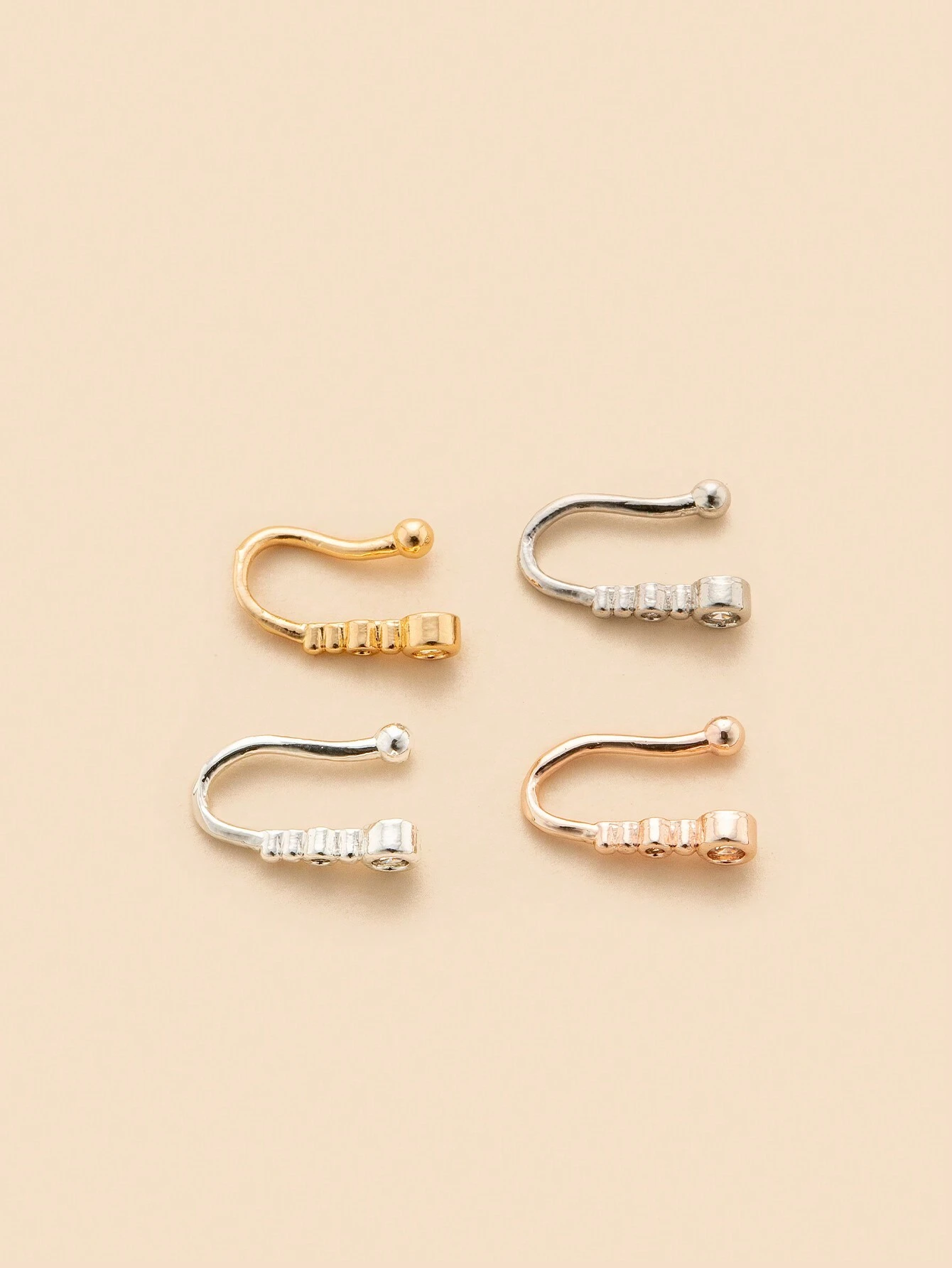 SHEIN 4-Piece Set/Charming Exquisite Copper Gourd Shape Artificial Zirconia False Puncture Non Perforated Nose Ring Women's Nightclub Party Birthday Gift - Image 2