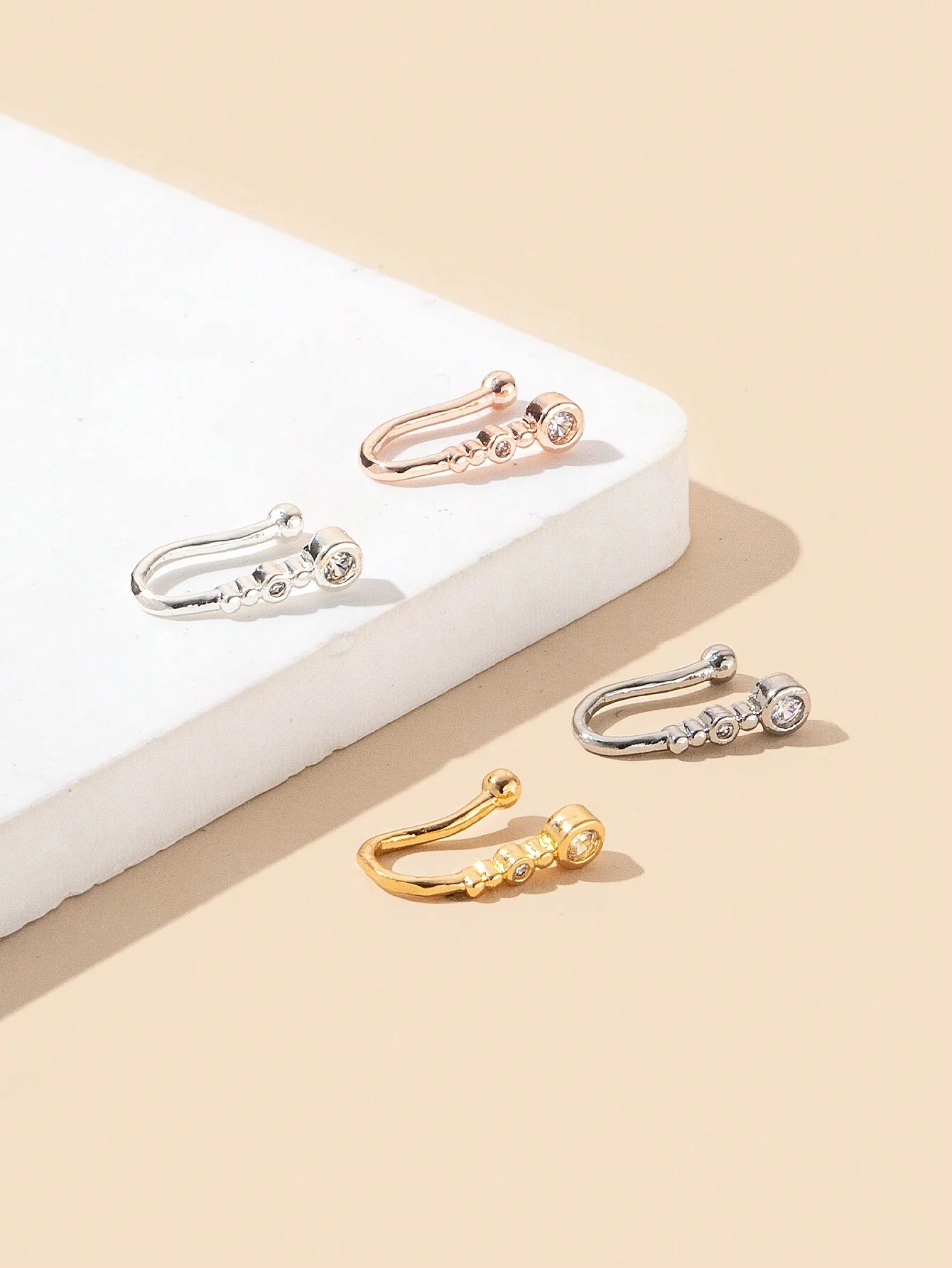 SHEIN 4-Piece Set/Charming Exquisite Copper Gourd Shape Artificial Zirconia False Puncture Non Perforated Nose Ring Women's Nightclub Party Birthday Gift - Image 5