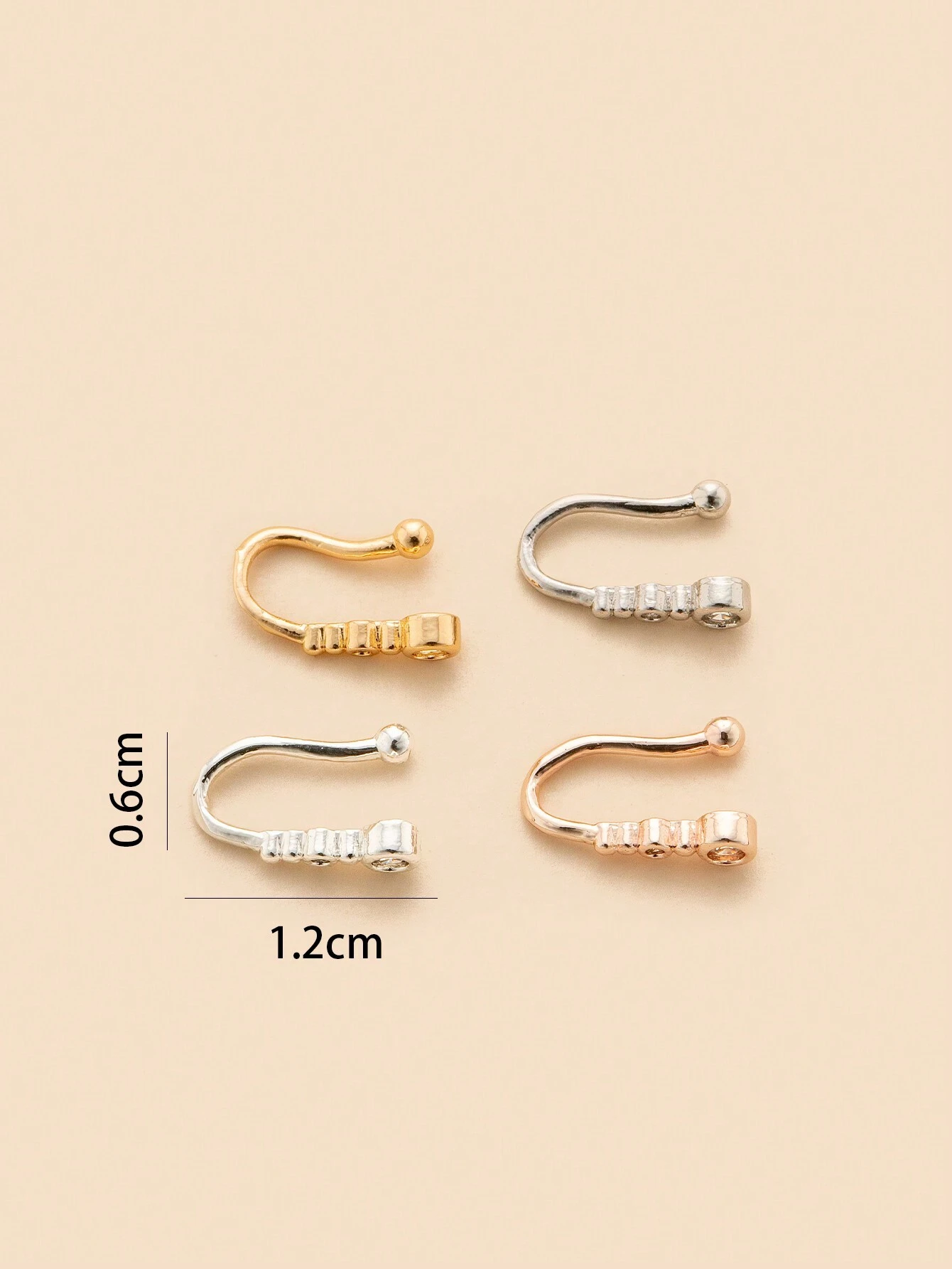 SHEIN 4-Piece Set/Charming Exquisite Copper Gourd Shape Artificial Zirconia False Puncture Non Perforated Nose Ring Women's Nightclub Party Birthday Gift - Image 6