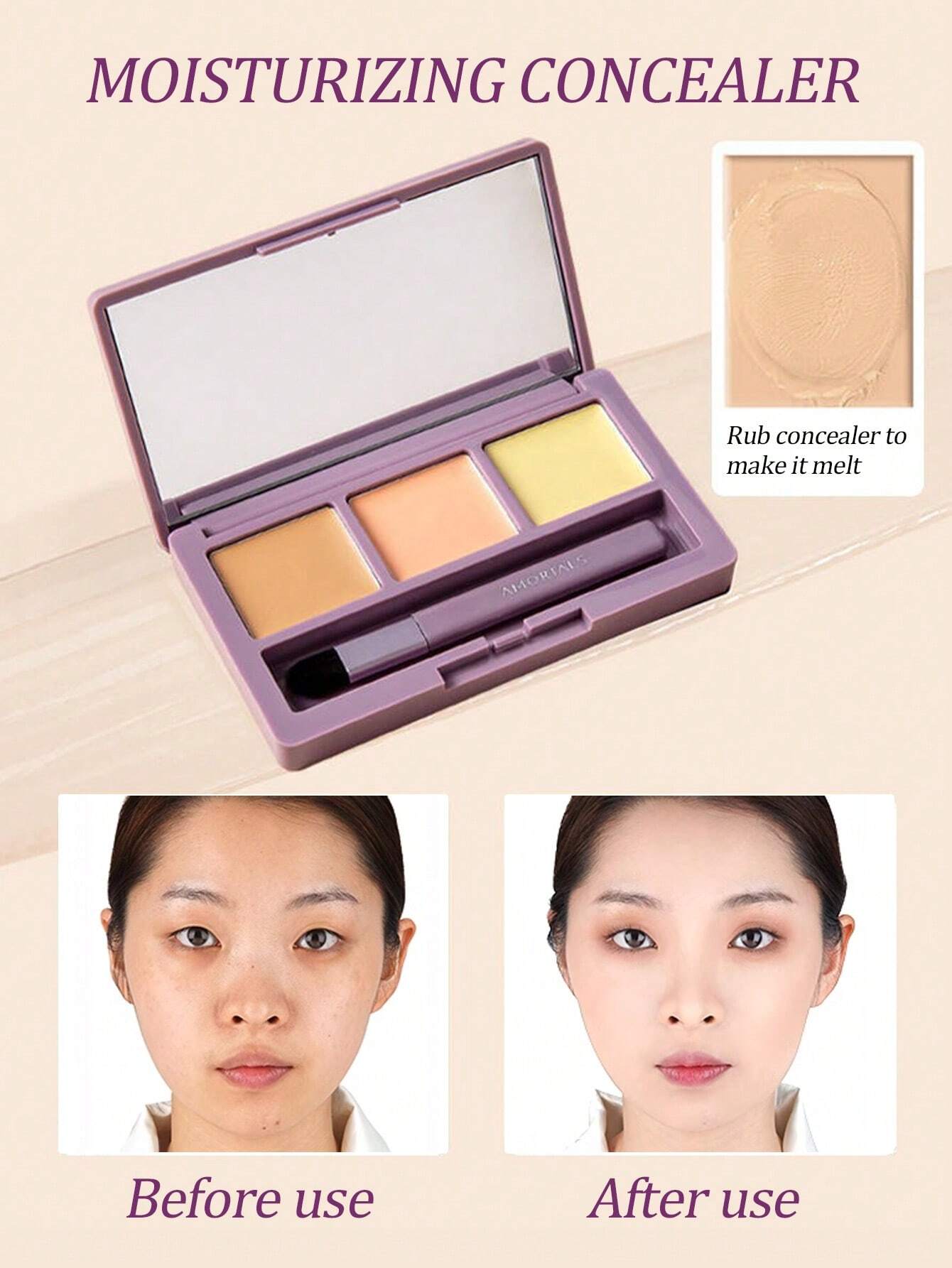 SHEIN Amortals Aurmel Grape Concealer Palette, 3 Colors Cover Blemishes, Dark Circles, Spots, Acne Scars And Contouring - Image 2