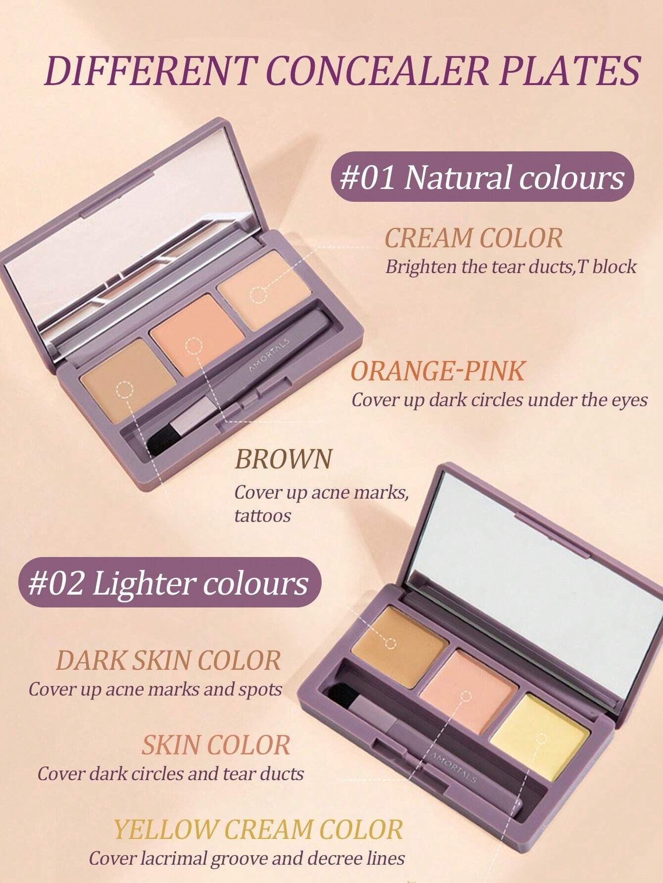 SHEIN Amortals Aurmel Grape Concealer Palette, 3 Colors Cover Blemishes, Dark Circles, Spots, Acne Scars And Contouring - Image 3