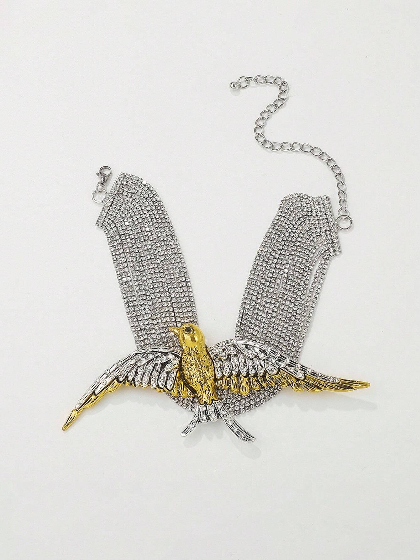 SHEIN European Fashion Exaggerated, Multi-Layered, Full Diamond Encrusted Flying Bird & Swallow Necklace For Women With Unique Vintage Charm - Image 2