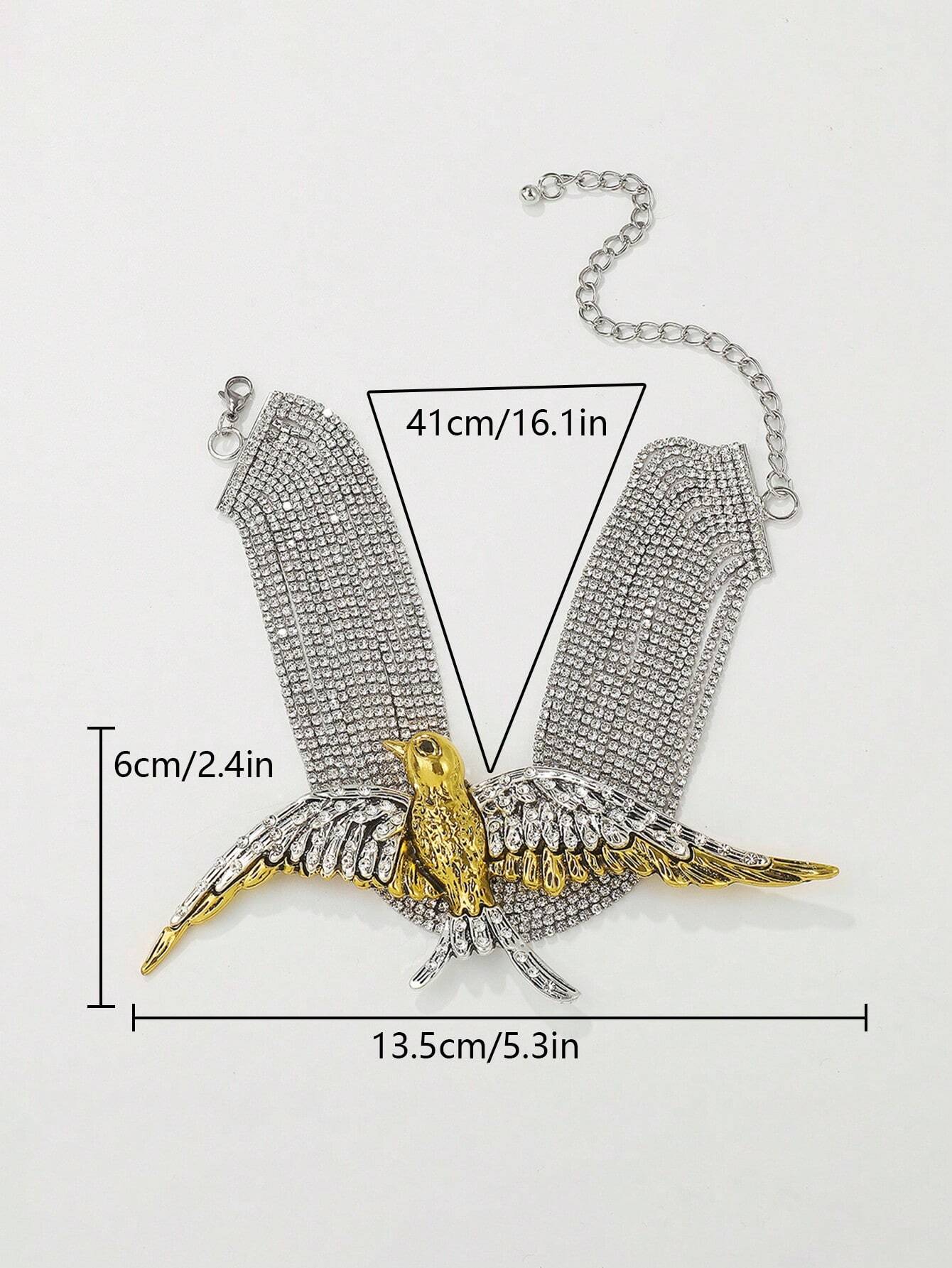 SHEIN European Fashion Exaggerated, Multi-Layered, Full Diamond Encrusted Flying Bird & Swallow Necklace For Women With Unique Vintage Charm - Image 3