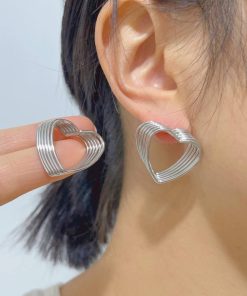 Layered Geometric Heart Stud Earrings