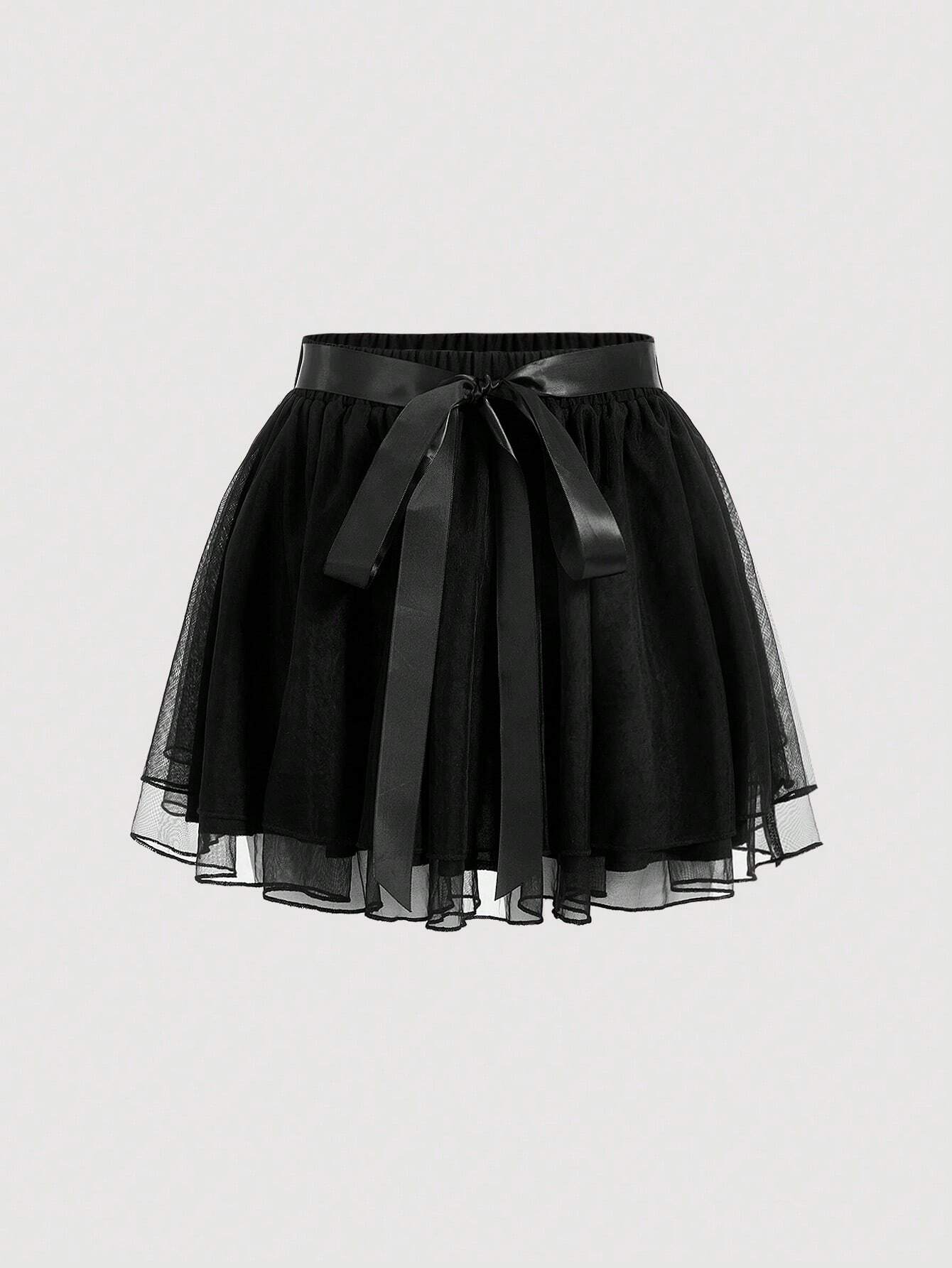 SHEIN MOD Women's Mesh Black Mini Skirt With Belt