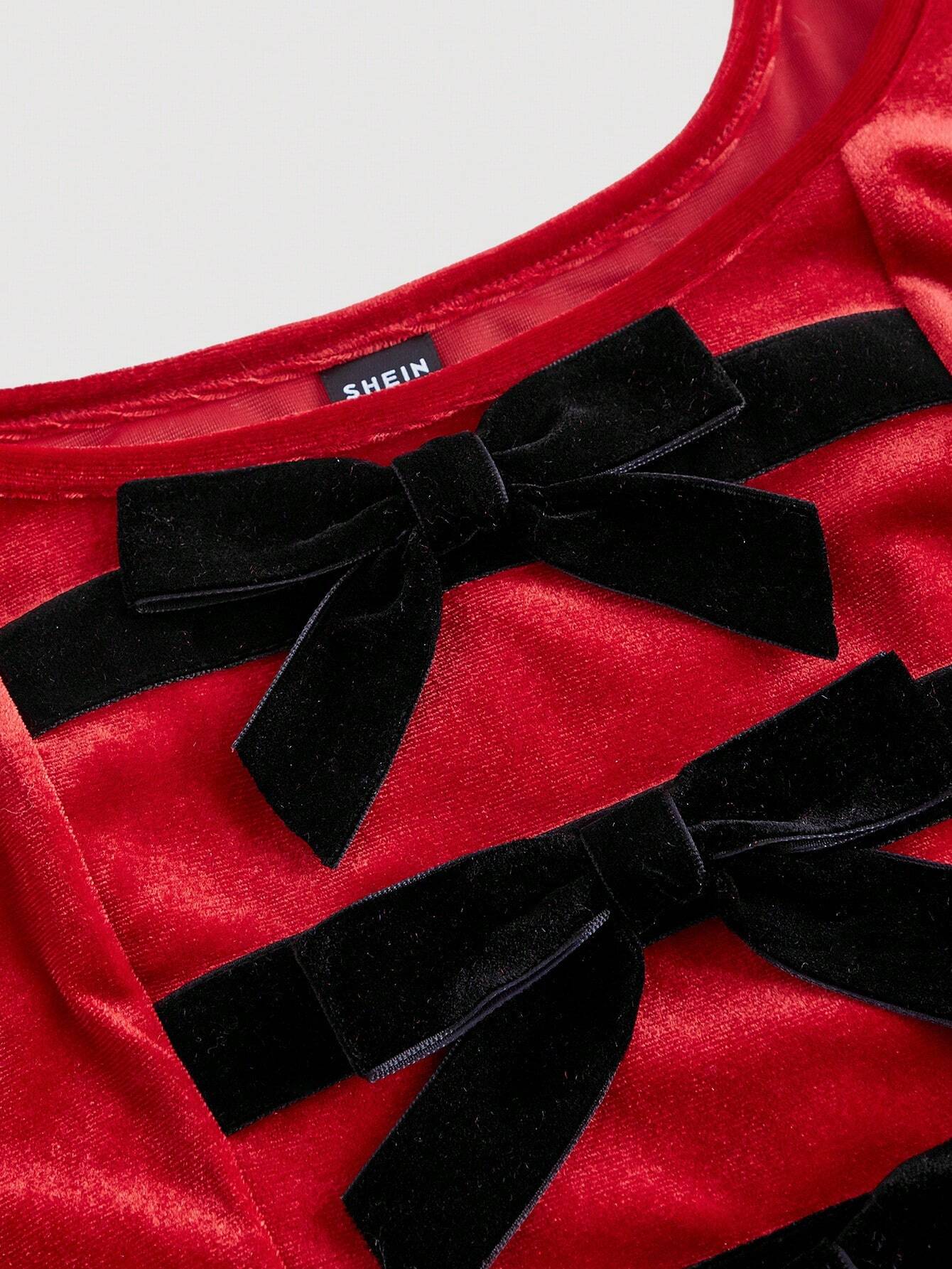 SHEIN MOD Women's Velvet Tank Top With Bowknot Decoration - Image 3