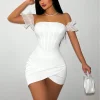 SHEIN SXY Ladies' Solid Color Asymmetric Hem Off-Shoulder Dress
