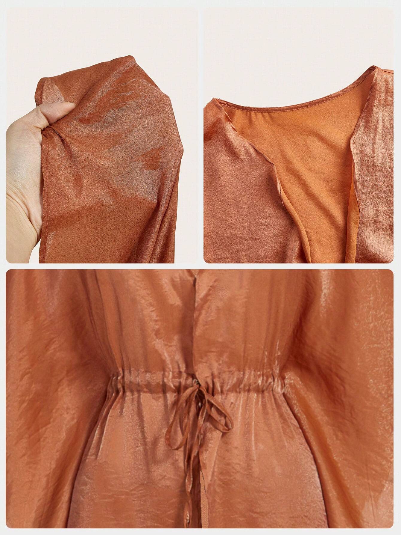 SHEIN Swim Chicsea Women'S Solid Color Batwing Sleeve Kimono Cardigan With Drawstring Waist Carnival - Image 5