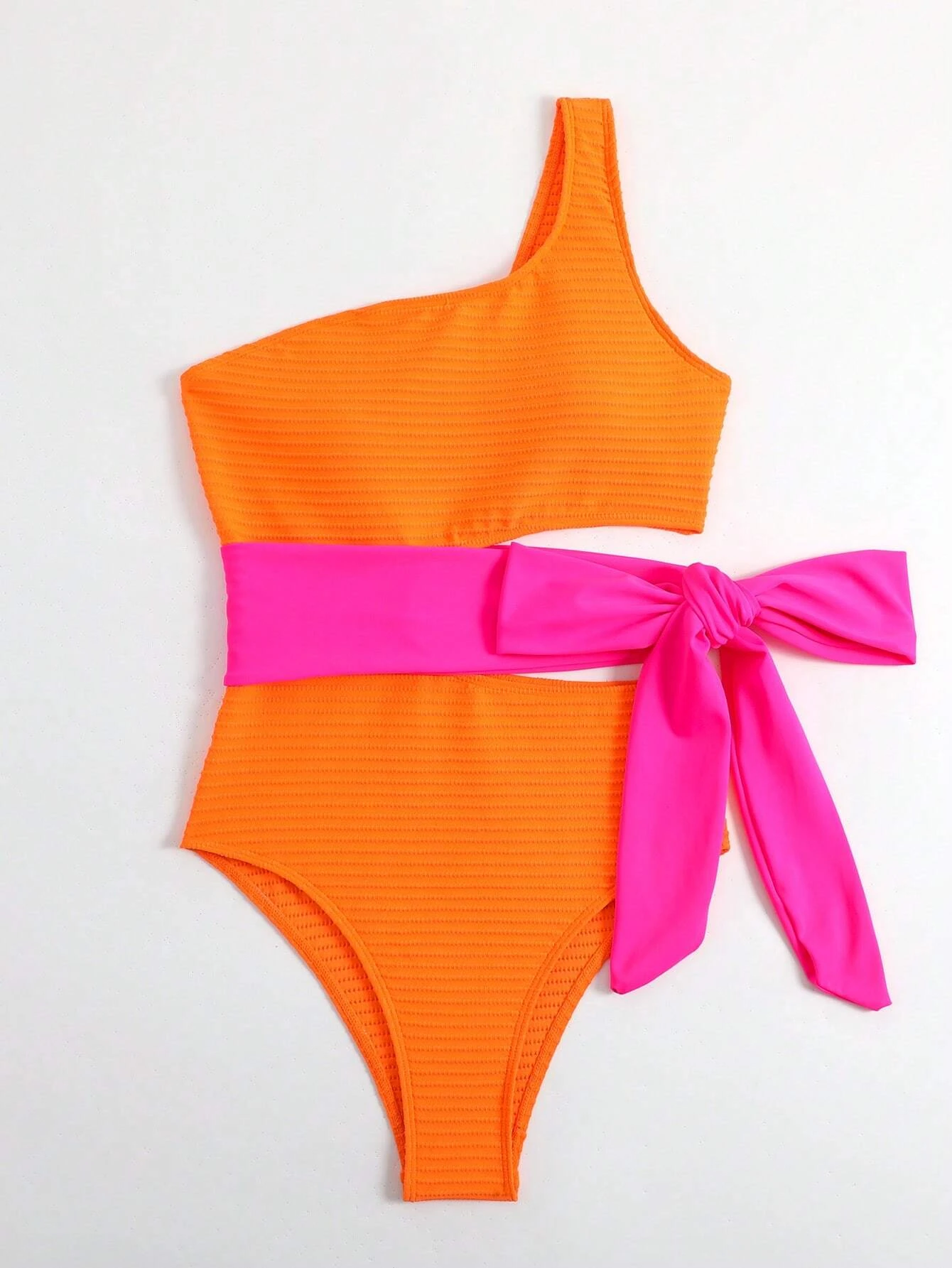 SHEIN Swim Summer Beach Color Block One Shoulder One Piece Swimsuit - Image 4