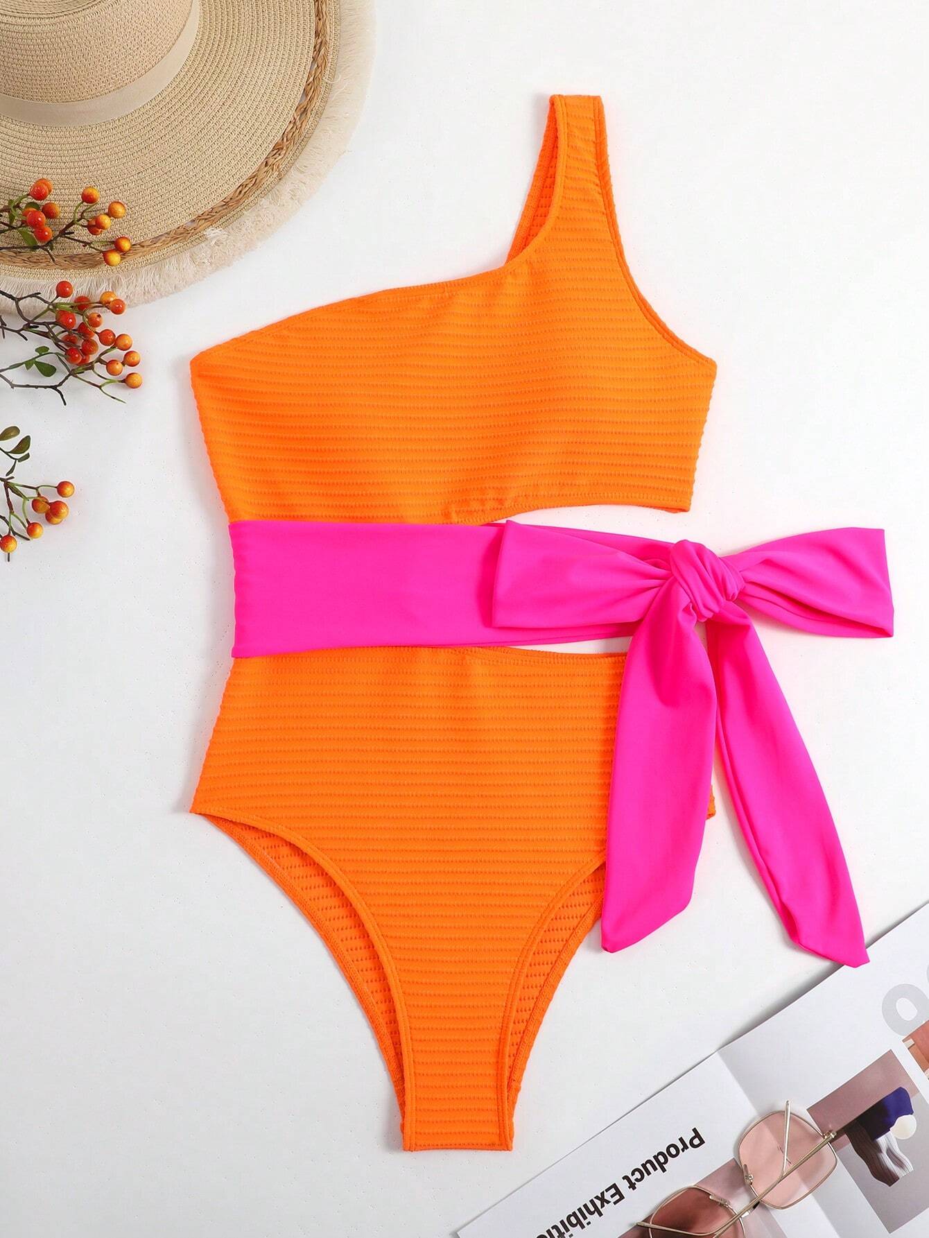 SHEIN Swim Summer Beach Color Block One Shoulder One Piece Swimsuit - Image 6