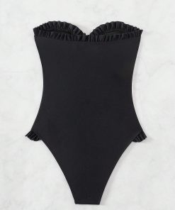 Alternative view of SHEIN Summer Beach Women's Ruffle Edged Front Knot One Piece Swimsuit
