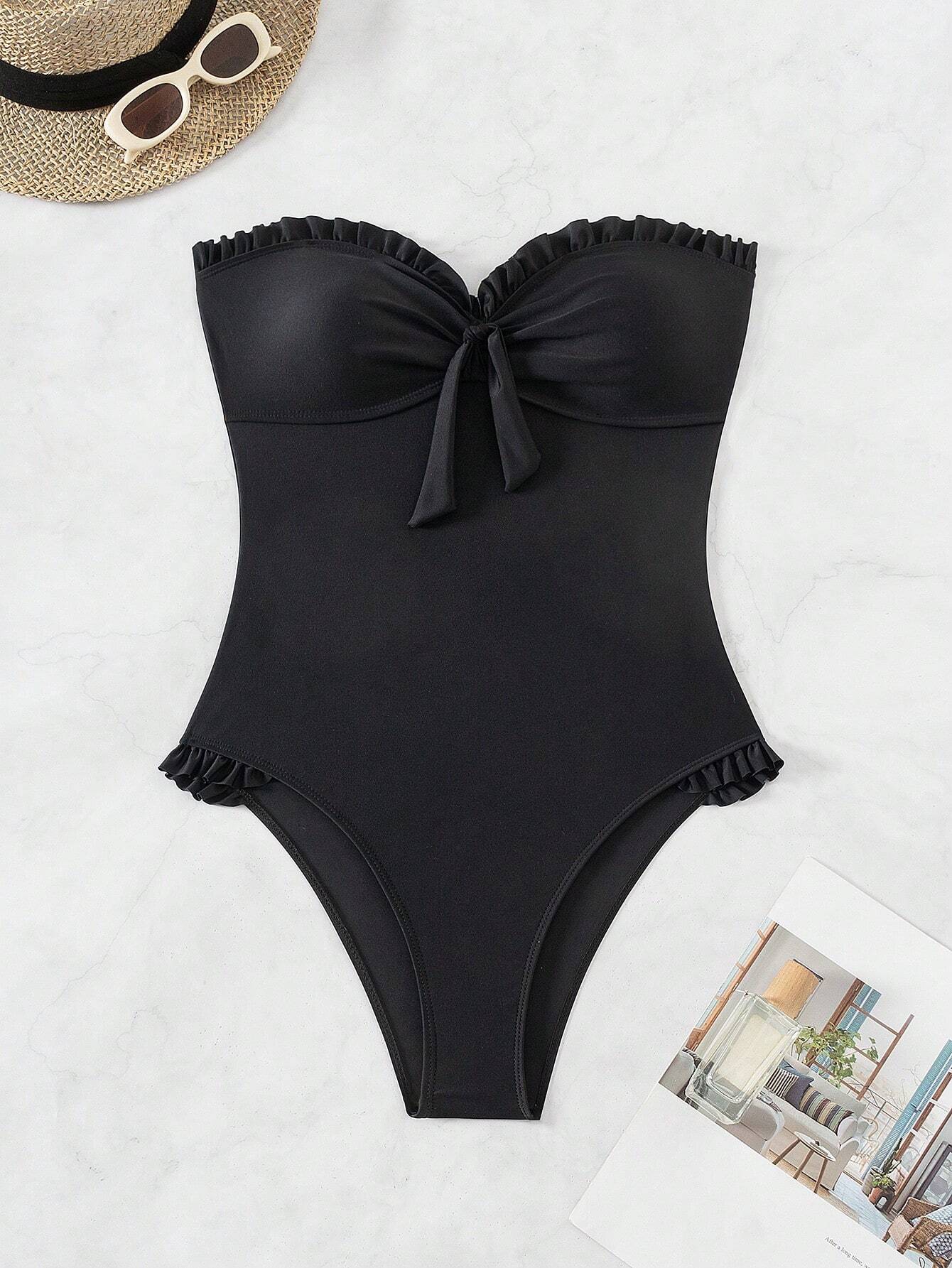 SHEIN Summer Beach Women's Ruffle Edged Front Knot One Piece Swimsuit - Image 5