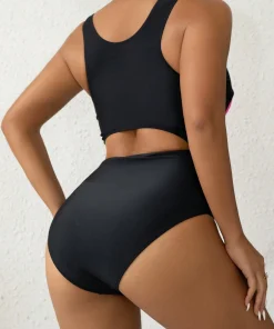 Alternative view of SHEIN Swim Women's One-Piece Color Block Swimsuit With Round Neckline