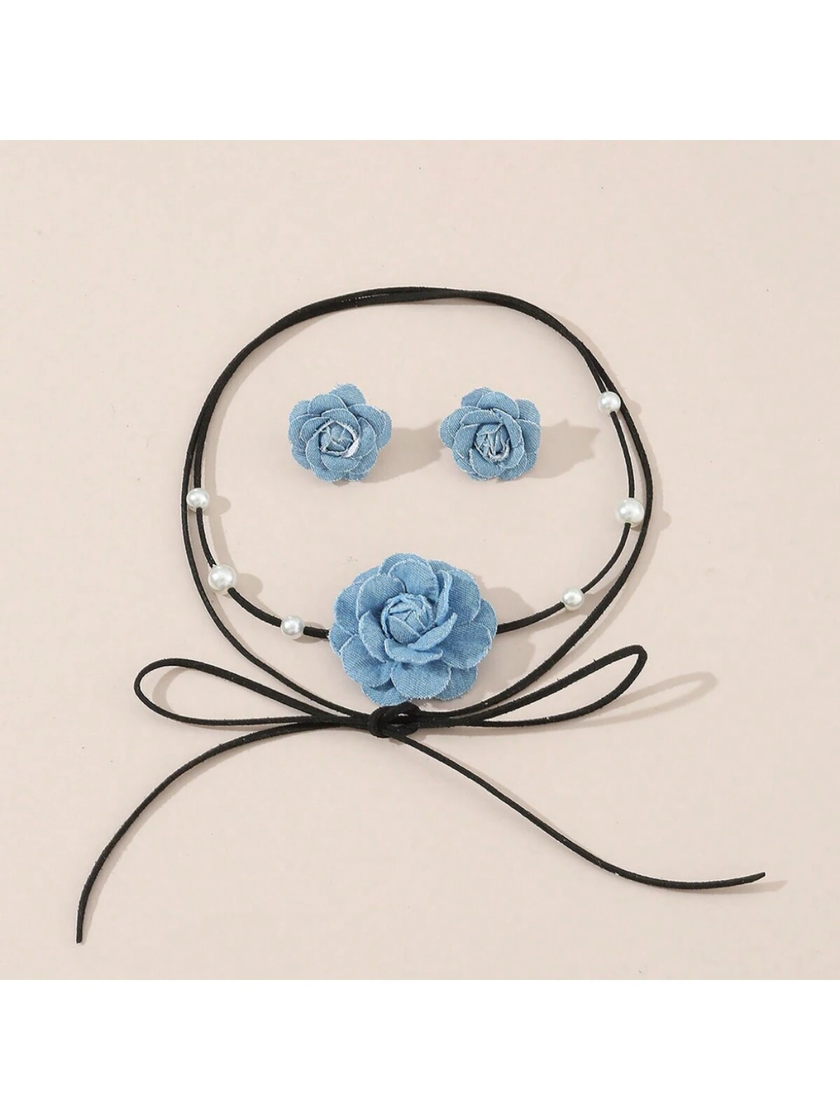 SHEIN 2pcs/set Necklace & Earrings Suit With Cowgirl Style Camellia Bead Series Scarf Necklace - Image 2