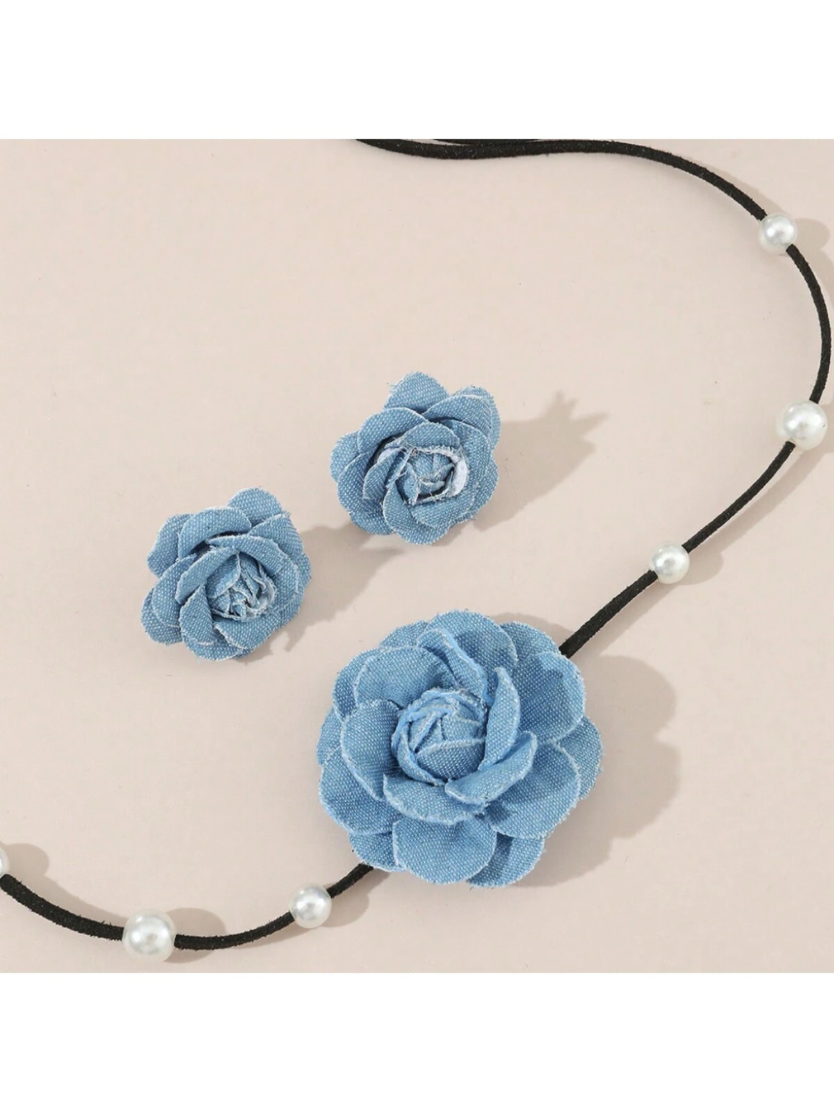 SHEIN 2pcs/set Necklace & Earrings Suit With Cowgirl Style Camellia Bead Series Scarf Necklace - Image 3