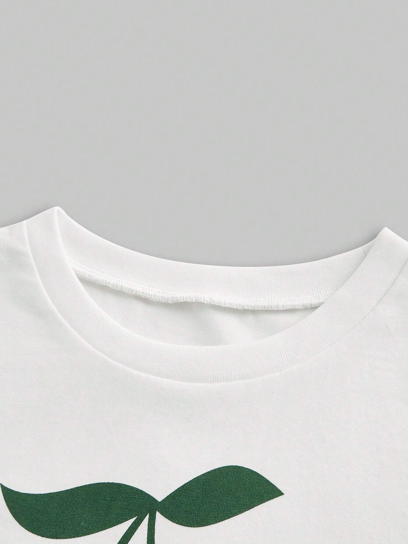 SHEIN ROMWE Kawaii Cute And Versatile Cherry Print Fruit Solid Color Women T-Shirt - Image 3