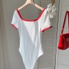 SHEIN EZwear Summer Casual Red And White Fruit Printed Bodysuit For Women