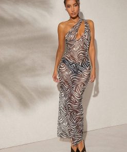 SHEIN Haute Abstract Print One Shoulder Dress
