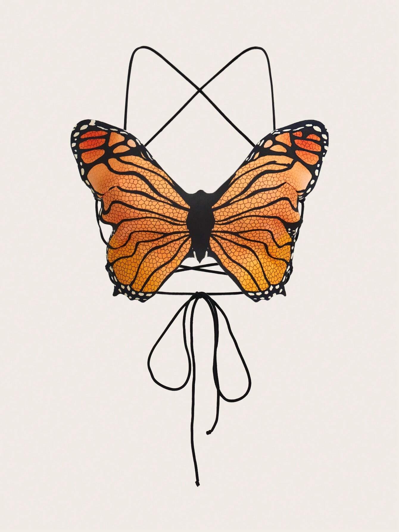 SHEIN ICON Women Sexy Floral Printed Batwing Sleeve Criss-Cross Tie Waist Camisole Top