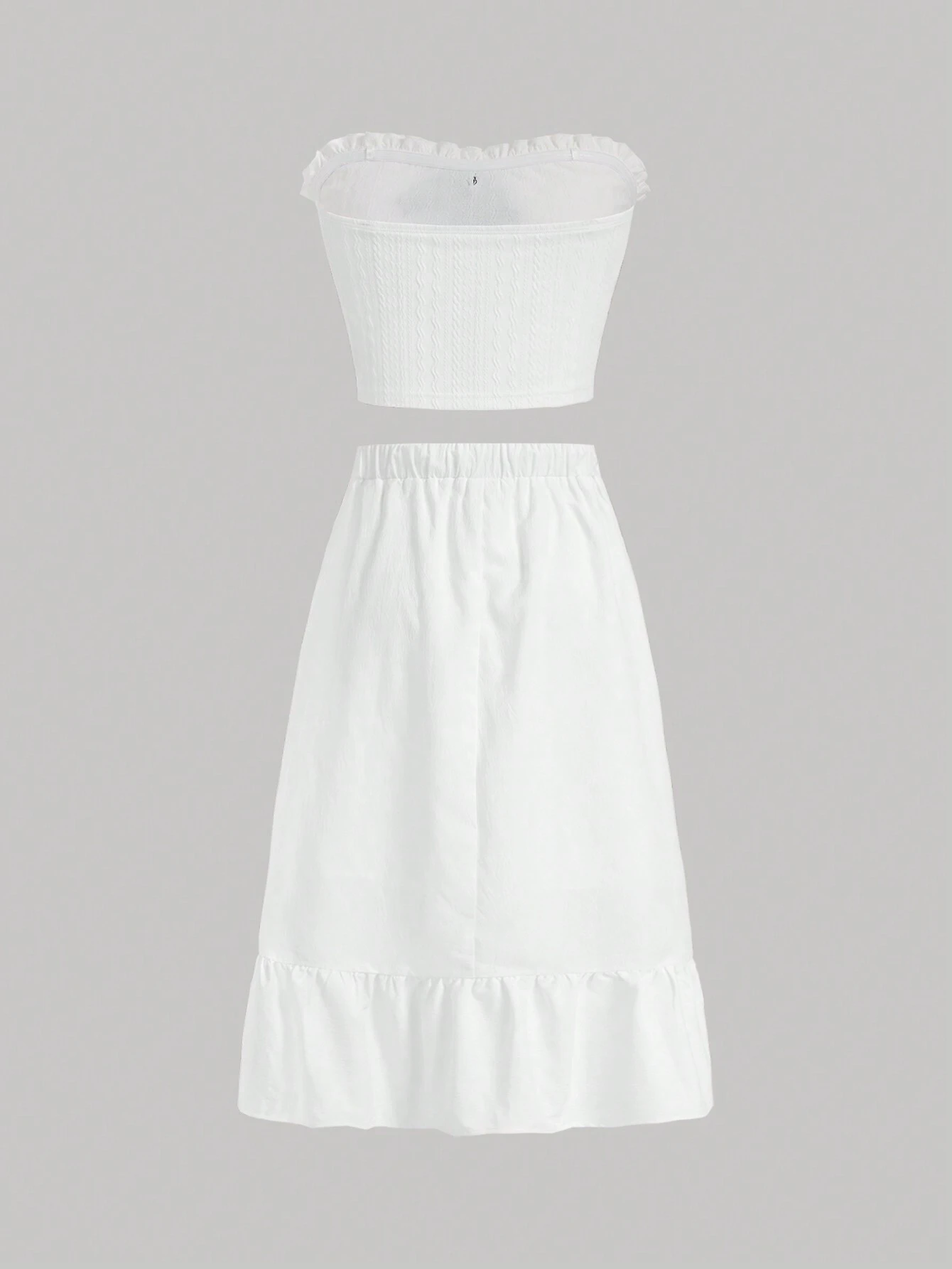 SHEIN MOD Bowknot Decorated Strapless Crop Top And Fashionable Pleated Skirt 2-Piece Set - Image 2