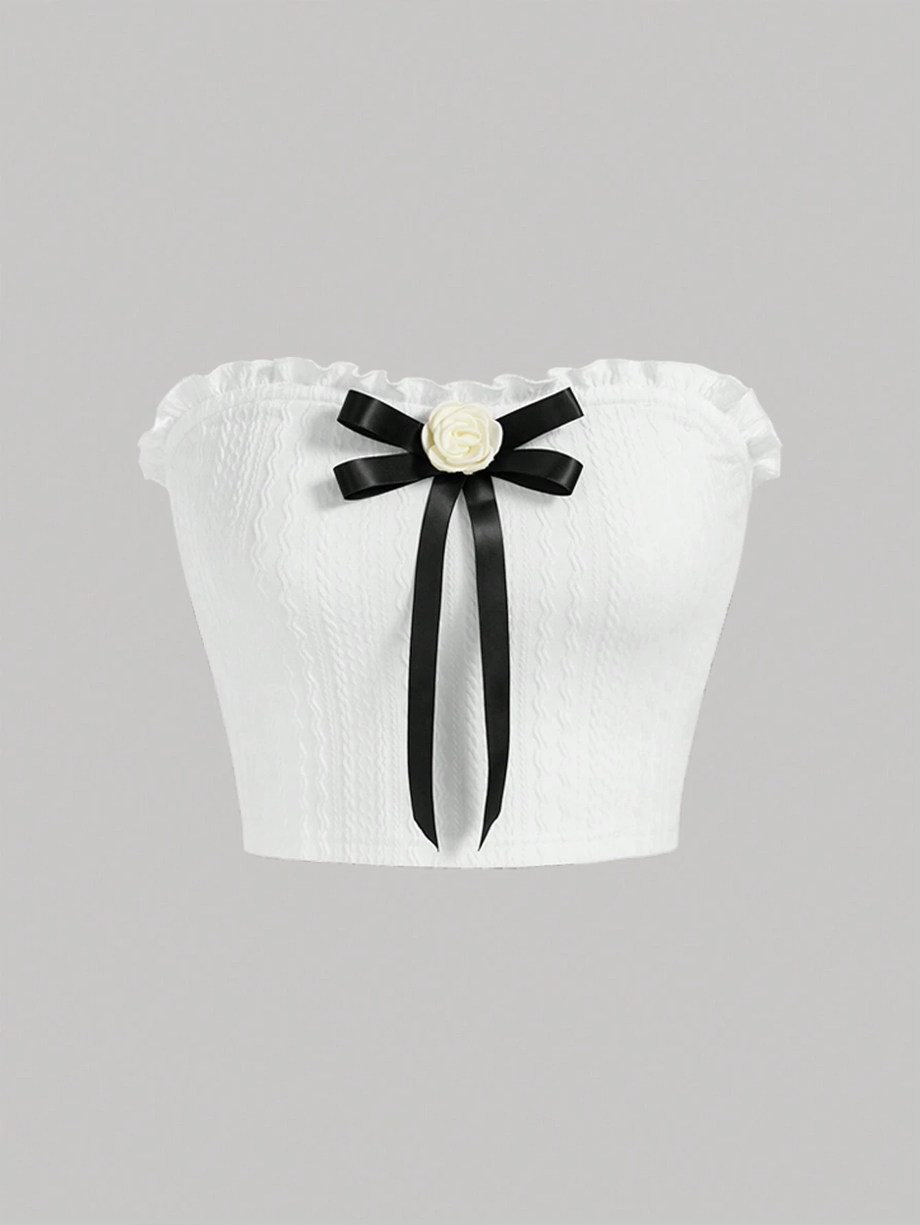 SHEIN MOD Bowknot Decorated Strapless Crop Top And Fashionable Pleated Skirt 2-Piece Set - Image 3