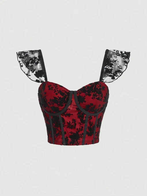 SHEIN MOD Ladies' Velvet & Mesh Top