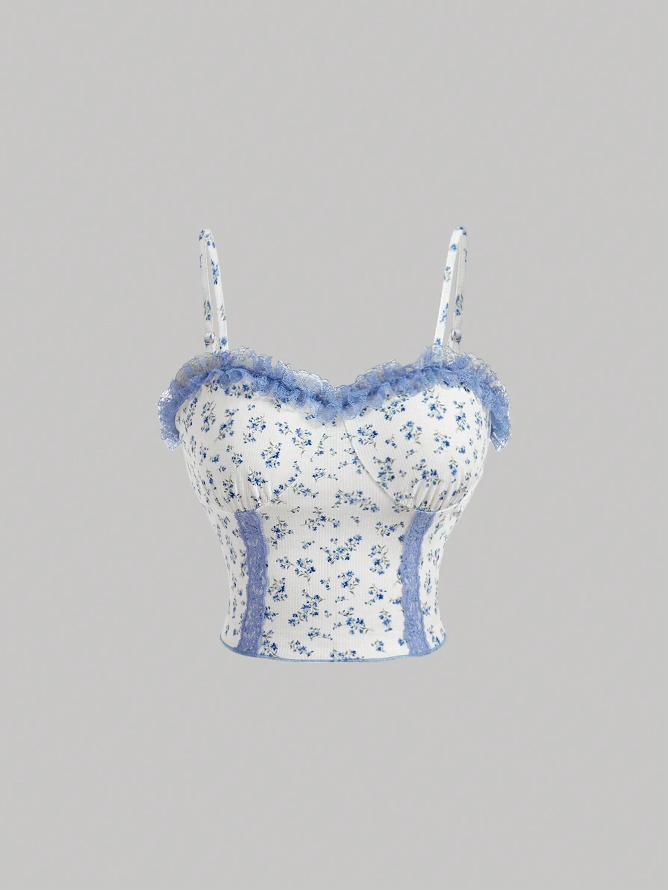 SHEIN MOD Summer Clothing Floral Print Lace Decorated Tank Top,Bustier Top