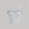 SHEIN MOD Summer Clothing Floral Print Lace Decorated Tank Top,Bustier Top