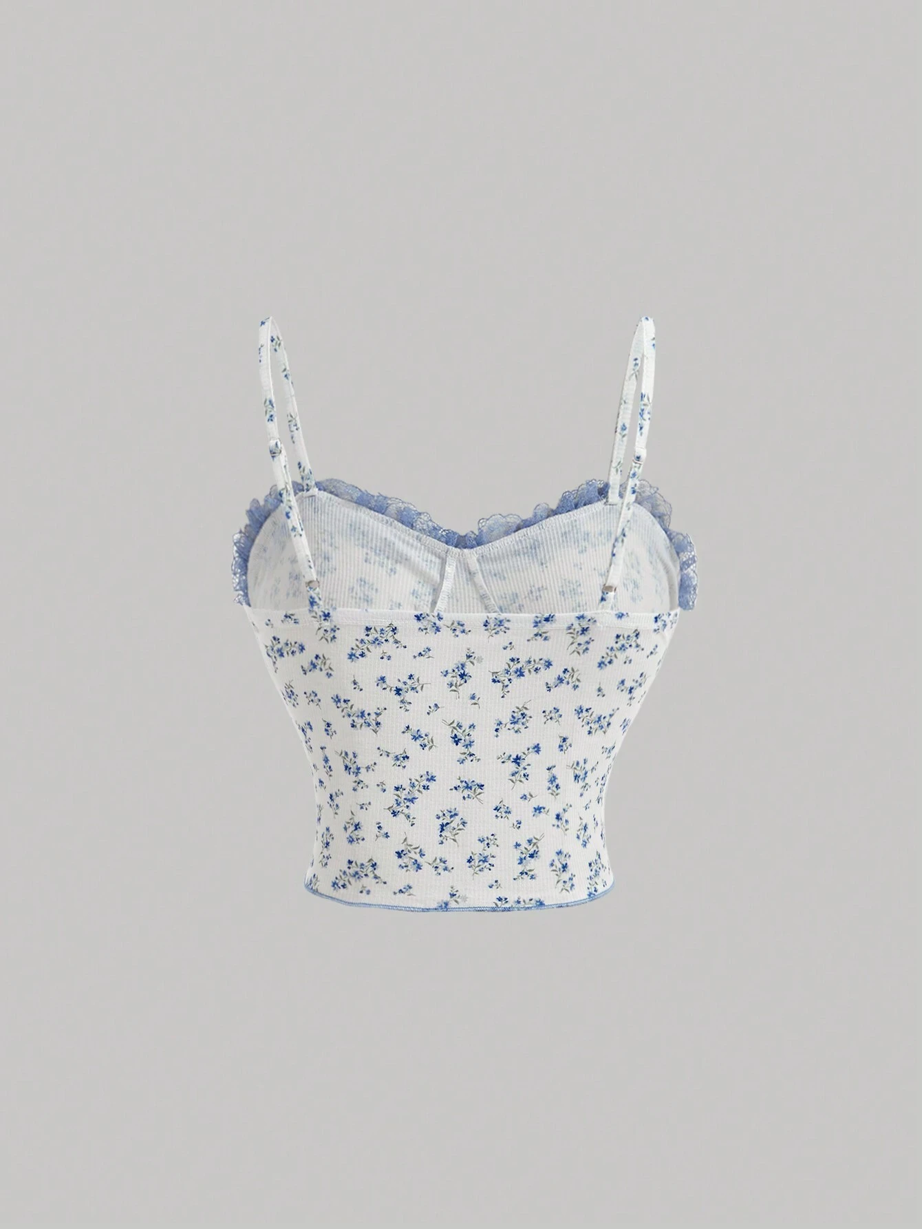 SHEIN MOD Summer Clothing Floral Print Lace Decorated Tank Top,Bustier Top