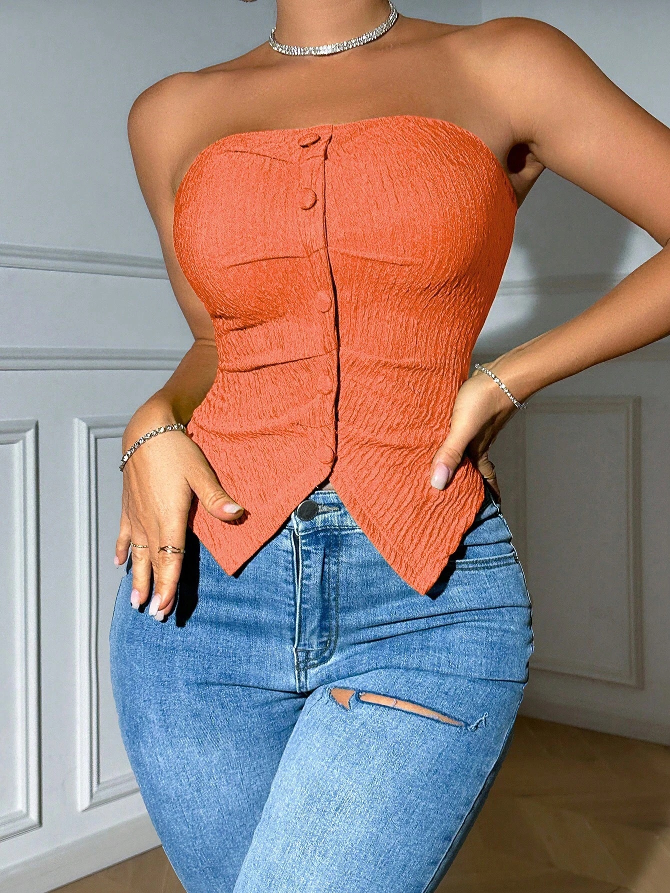 SHEIN SXY Women's Solid Color Simple Style Strapless Top - Image 5