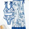 SHEIN Swim Oasis Women's Floral Print Shoulder Knot Sexy Bikini Set With Swimsuit Cover-Up And Skirt, 3pcs, Printed