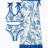 SHEIN Swim Oasis Women's Floral Print Shoulder Knot Sexy Bikini Set With Swimsuit Cover-Up And Skirt, 3pcs, Printed