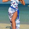 SHEIN Swim Oasis Women's One-Shoulder Butterfly Printed Swimsuit With Cover-Up Skirt,
