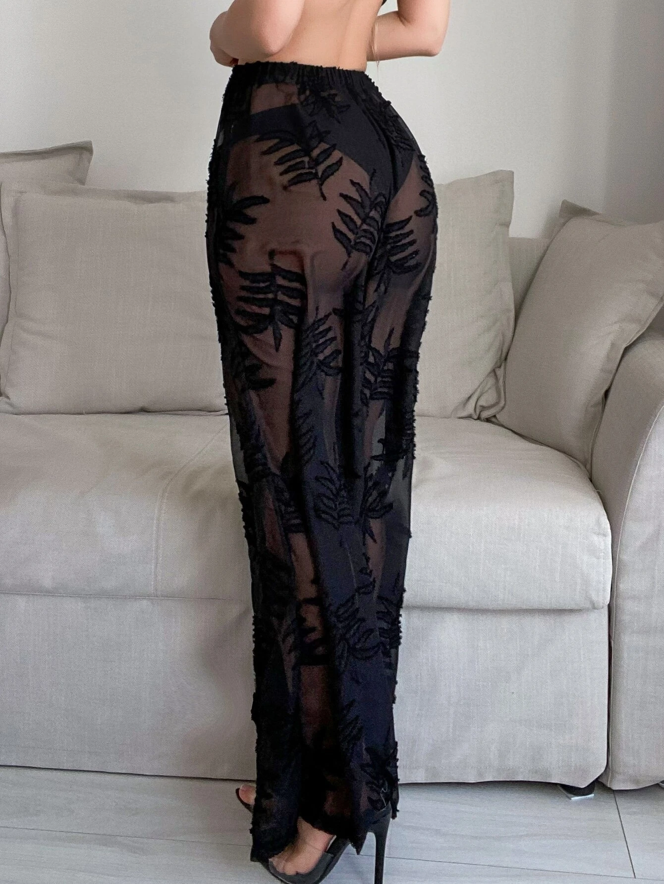 SHEIN Swim Summer Beach Tropical Print Chiffon Cover Up Pants - Image 2