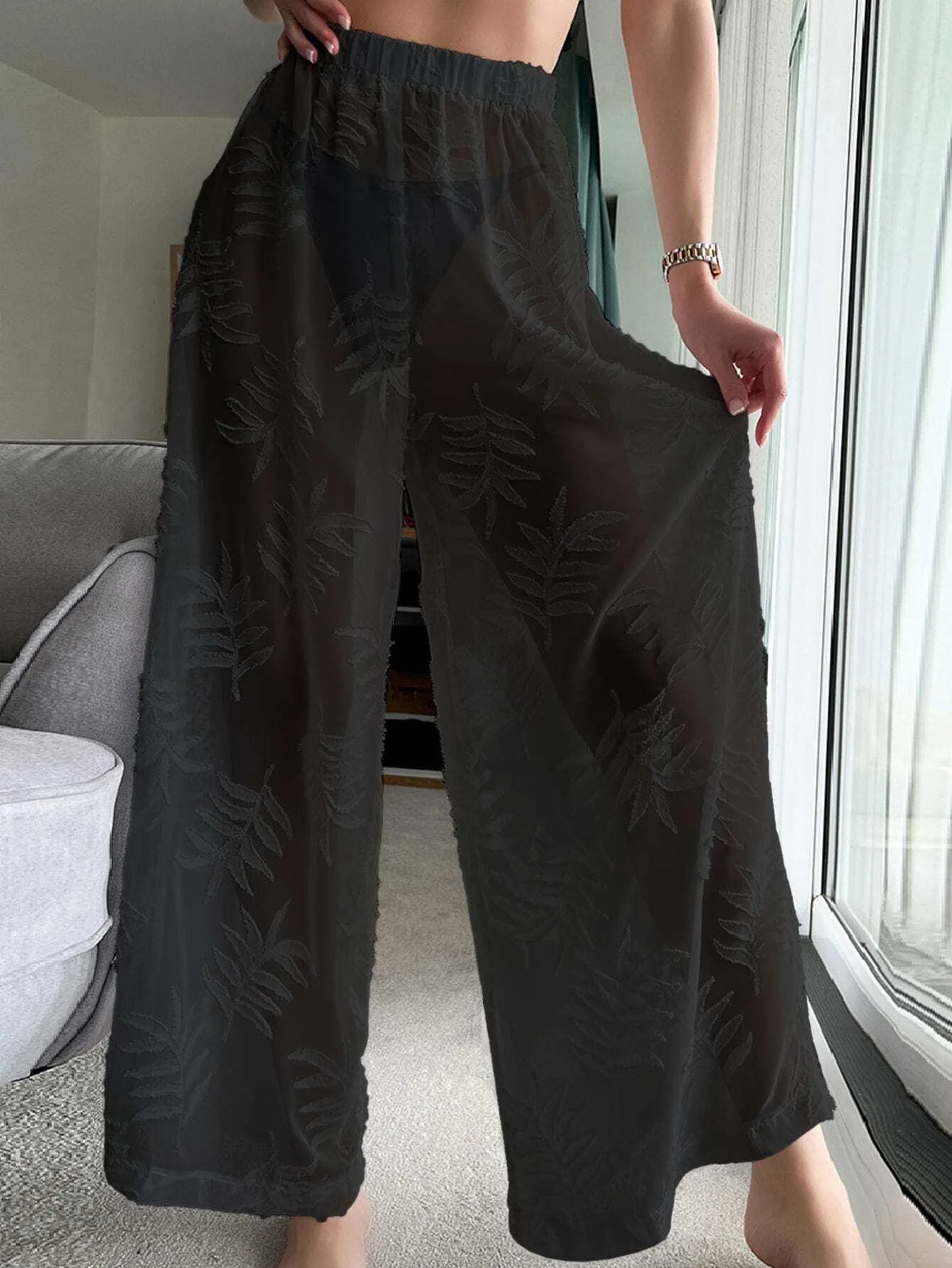 SHEIN Swim Summer Beach Tropical Print Chiffon Cover Up Pants - Image 5