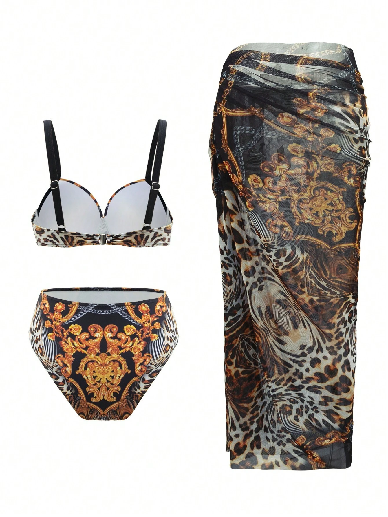 SHEIN Swim Vcay Summer Beach Baroque Leopard Printed Separated Swimsuit Set