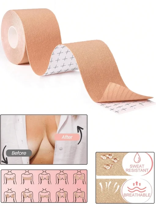 1pc Boob Tape Lift & Firm Your Breasts With Body Tape & Petal Backless Nipple Cover Set