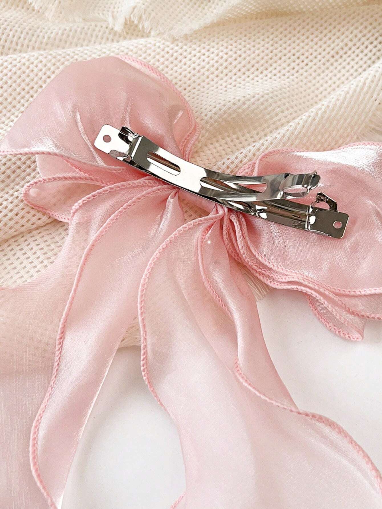 SHEIN 1pc Sweet Pink Princess Mesh Bow With Long Wavy Ribbon Spring Elegant - Image 2