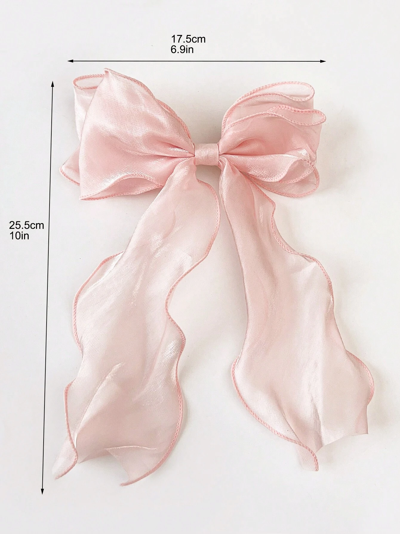 SHEIN 1pc Sweet Pink Princess Mesh Bow With Long Wavy Ribbon Spring Elegant - Image 4