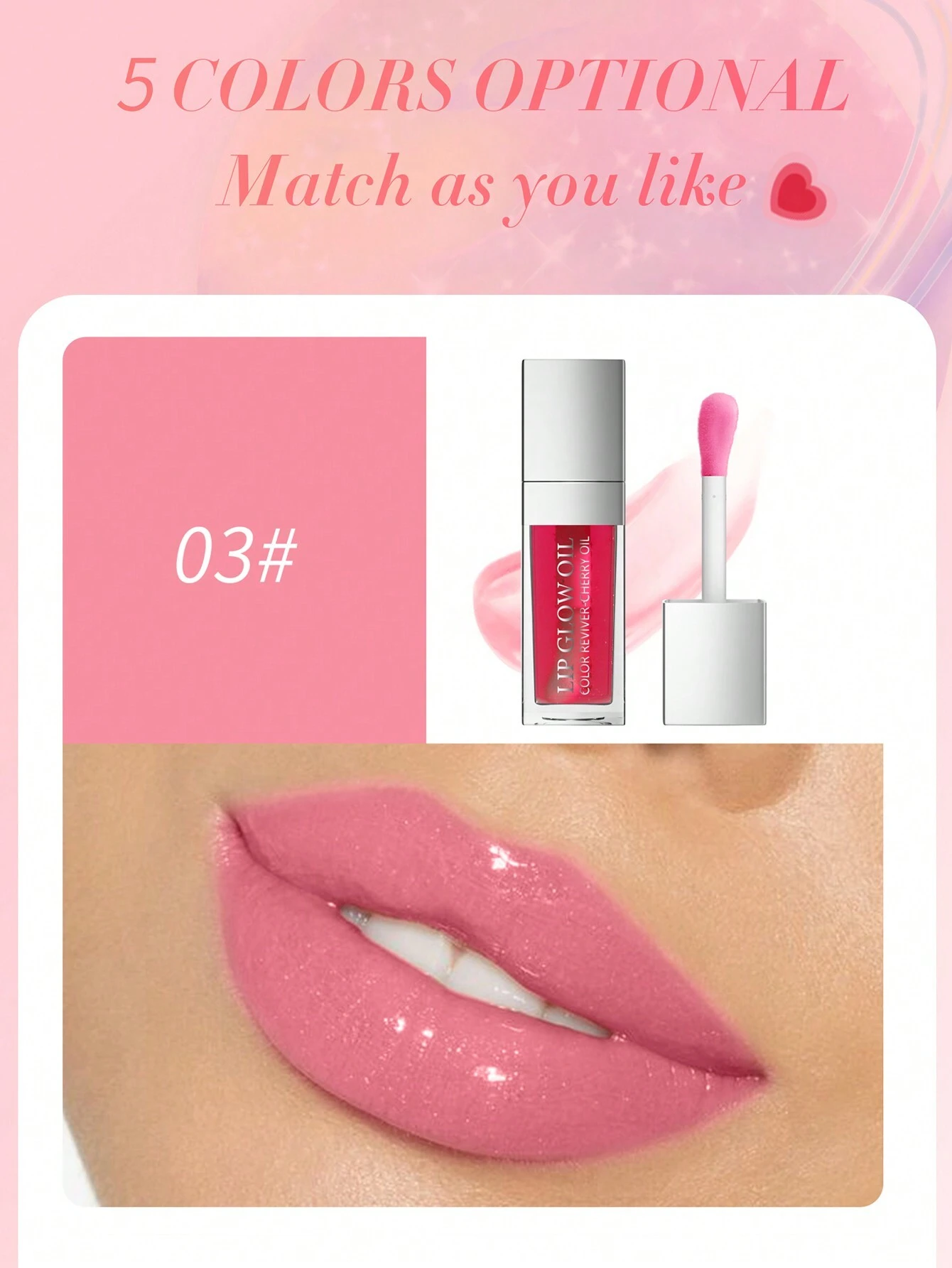 SHEIN Lip Oil, Hydrating Gloss Tinted Lip Balm Transparent Lip Care, Big Brush Head Glitter Shine - Image 3