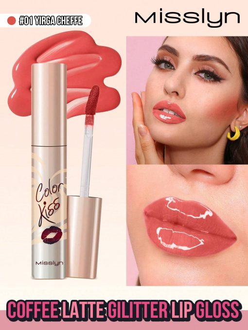 Misslyn COFFEE LATTE GILITTER LIP GLOSS, Longwear, Highly Pigmented Color And Instant Shine, Glossy, Moisturizing Weightless & Non-Sticky Finish Lip Stain, Non-Sticky Lip Gloss