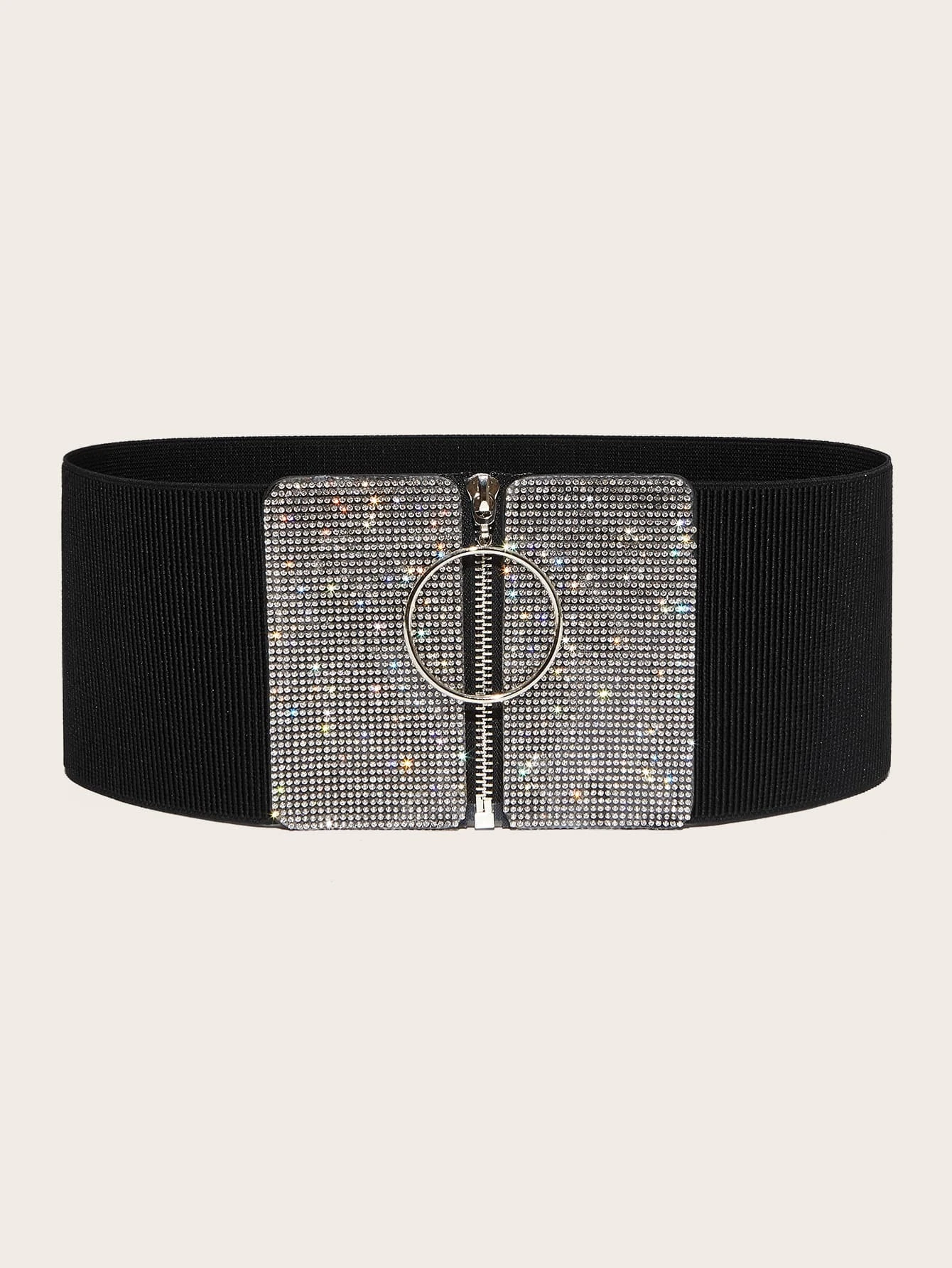 SHEIN Rhinestone Decor Zipper Front Belt