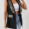 SHEIN Frenchy Women's Glitter Patchwork Cape Collar Sleeveless Blazer Jacket