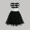 SHEIN MOD Color Block Strapless Mini Dress With Bowknot & Tulle Splicing Graduation Party